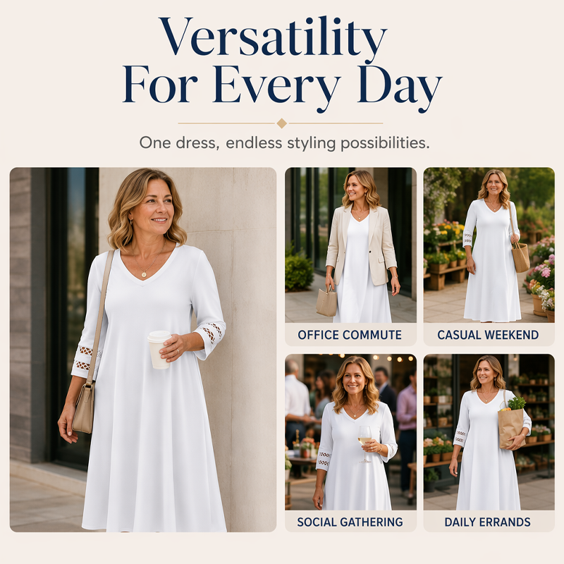 Women's Casual V-Neck Midi Dress