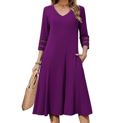 Women's Casual V-Neck Midi Dress