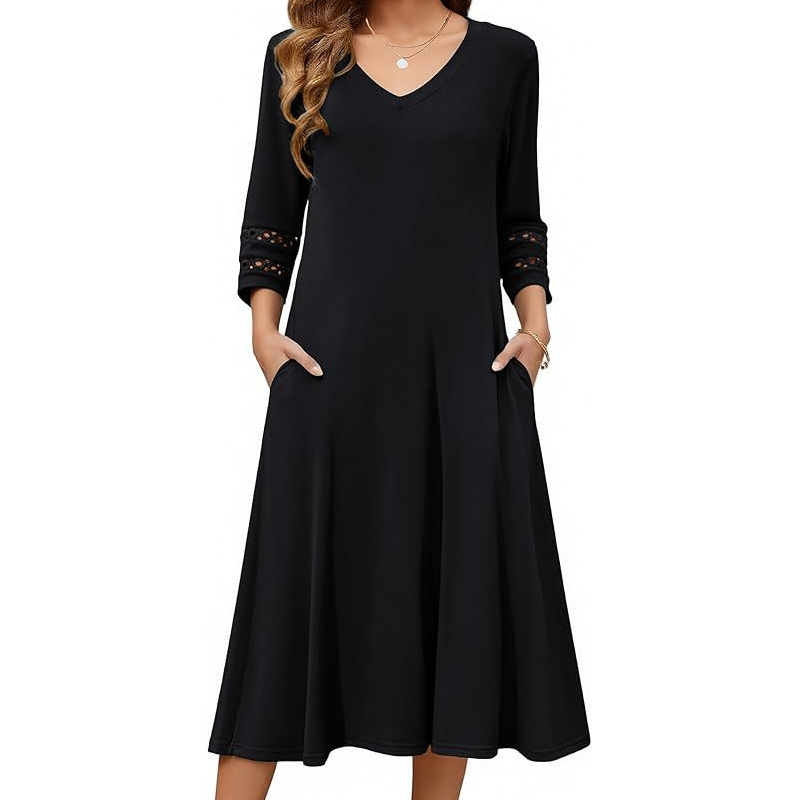 Women's Casual V-Neck Midi Dress