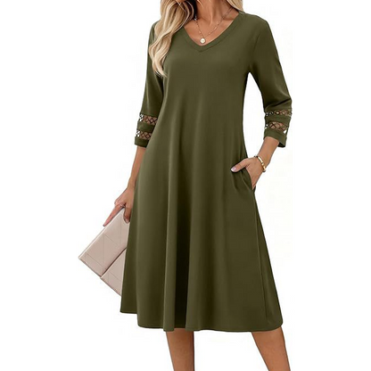 Women's Casual V-Neck Midi Dress