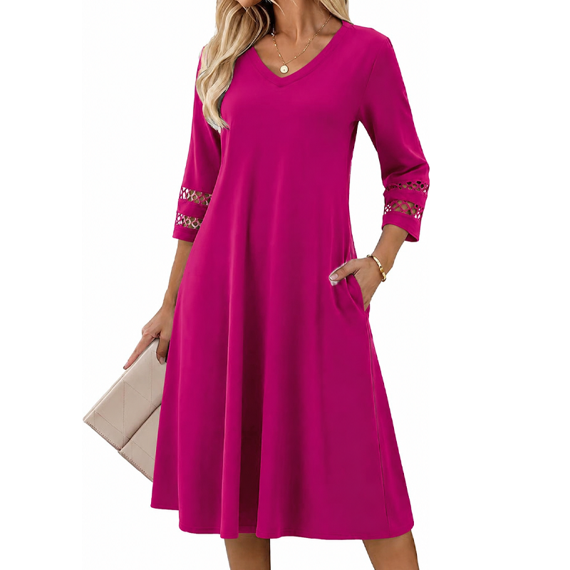 Women's Casual V-Neck Midi Dress