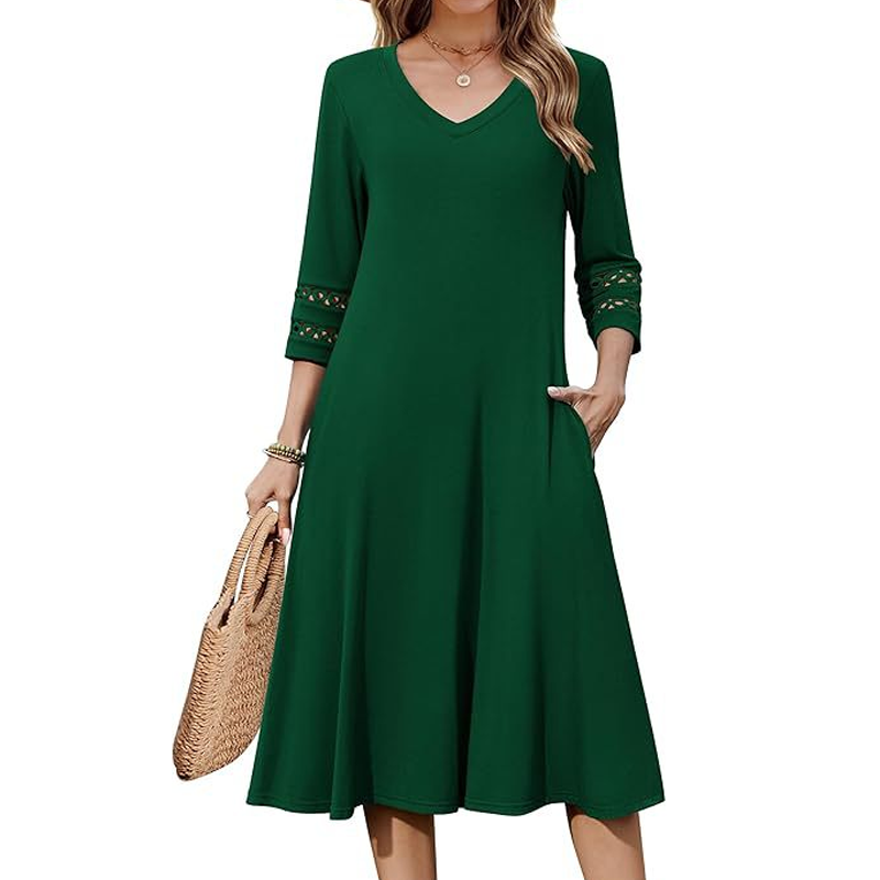 Women's Casual V-Neck Midi Dress
