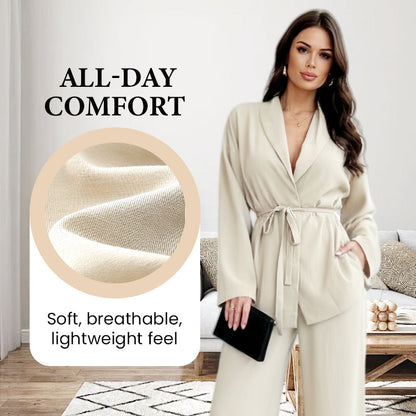 ✨49% OFF!Women’s Elegant V-Neck Top & Wide-Leg Pants 2-Piece Set