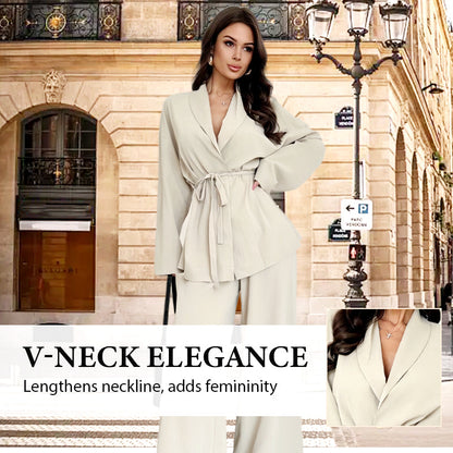 ✨49% OFF!Women’s Elegant V-Neck Top & Wide-Leg Pants 2-Piece Set