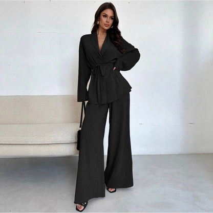 ✨49% OFF!Women’s Elegant V-Neck Top & Wide-Leg Pants 2-Piece Set