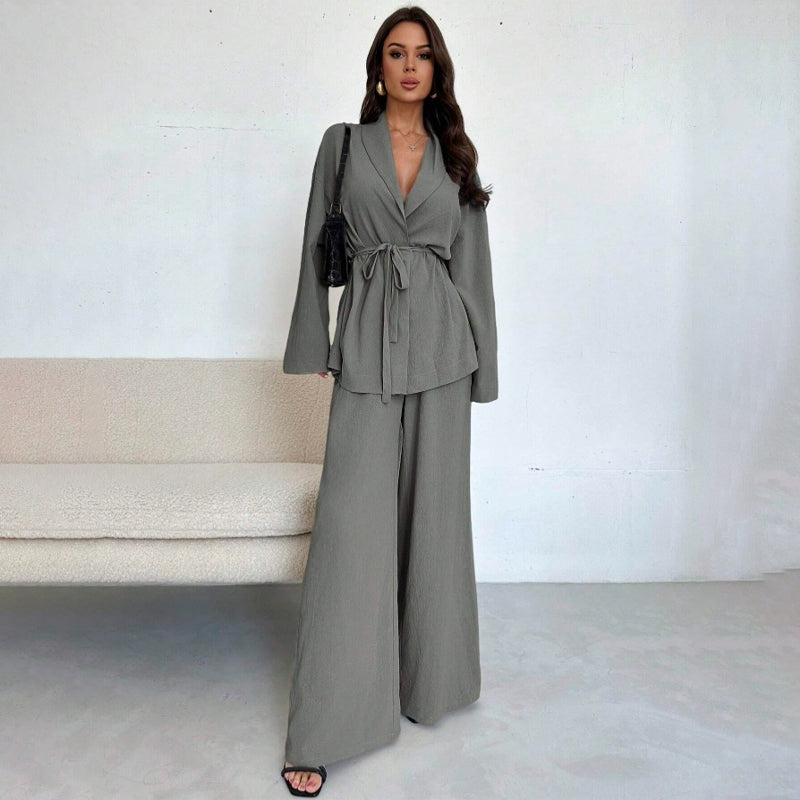✨49% OFF!Women’s Elegant V-Neck Top & Wide-Leg Pants 2-Piece Set