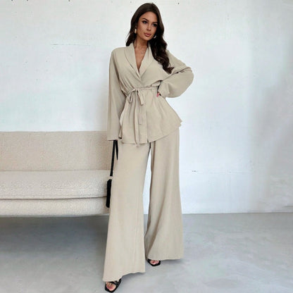 ✨49% OFF!Women’s Elegant V-Neck Top & Wide-Leg Pants 2-Piece Set