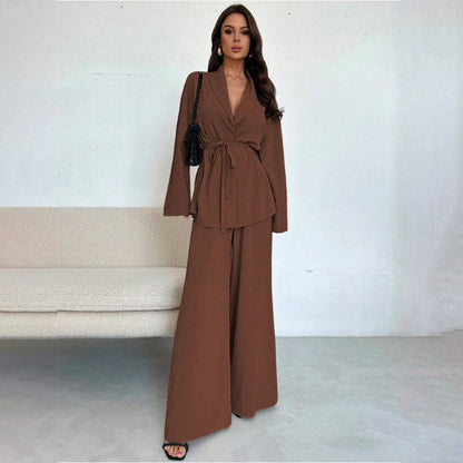 ✨49% OFF!Women’s Elegant V-Neck Top & Wide-Leg Pants 2-Piece Set