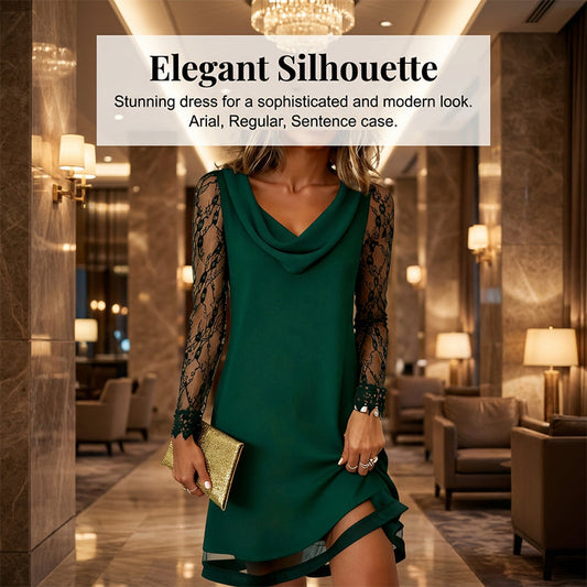 🌸Hot Sale 49% OFF!Elegant Cowl Neck A-Line Dress with Lace Sleeve