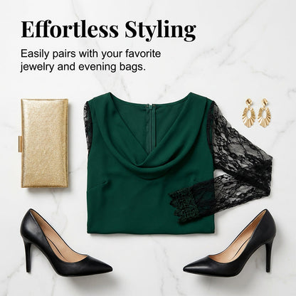 🌸Hot Sale 49% OFF!Elegant Cowl Neck A-Line Dress with Lace Sleeve