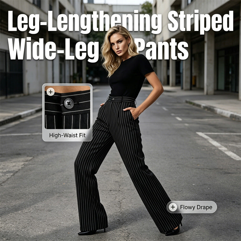 Trending Now🔥👖 Vertical Stripe Wide-Leg Pants – Tailored High-Waist & Breathable Fabric for Everyday Style