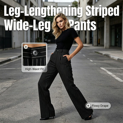 Trending Now🔥👖 Vertical Stripe Wide-Leg Pants – Tailored High-Waist & Breathable Fabric for Everyday Style