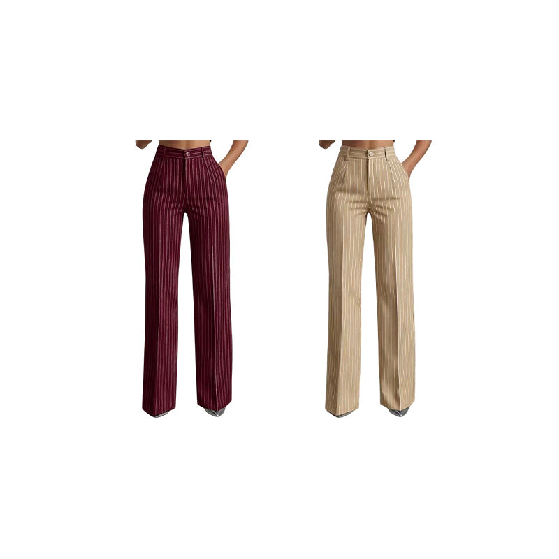 Trending Now🔥👖 Vertical Stripe Wide-Leg Pants – Tailored High-Waist & Breathable Fabric for Everyday Style