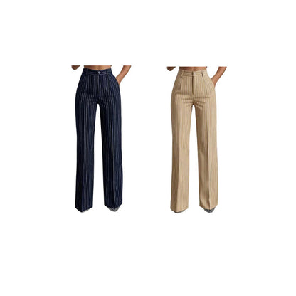 Trending Now🔥👖 Vertical Stripe Wide-Leg Pants – Tailored High-Waist & Breathable Fabric for Everyday Style