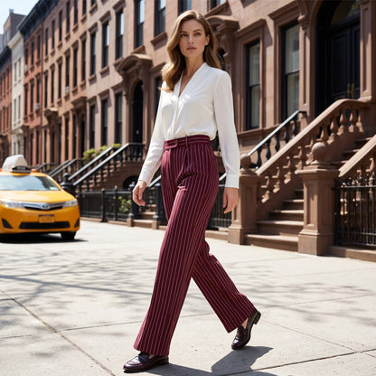 Trending Now🔥👖 Vertical Stripe Wide-Leg Pants – Tailored High-Waist & Breathable Fabric for Everyday Style