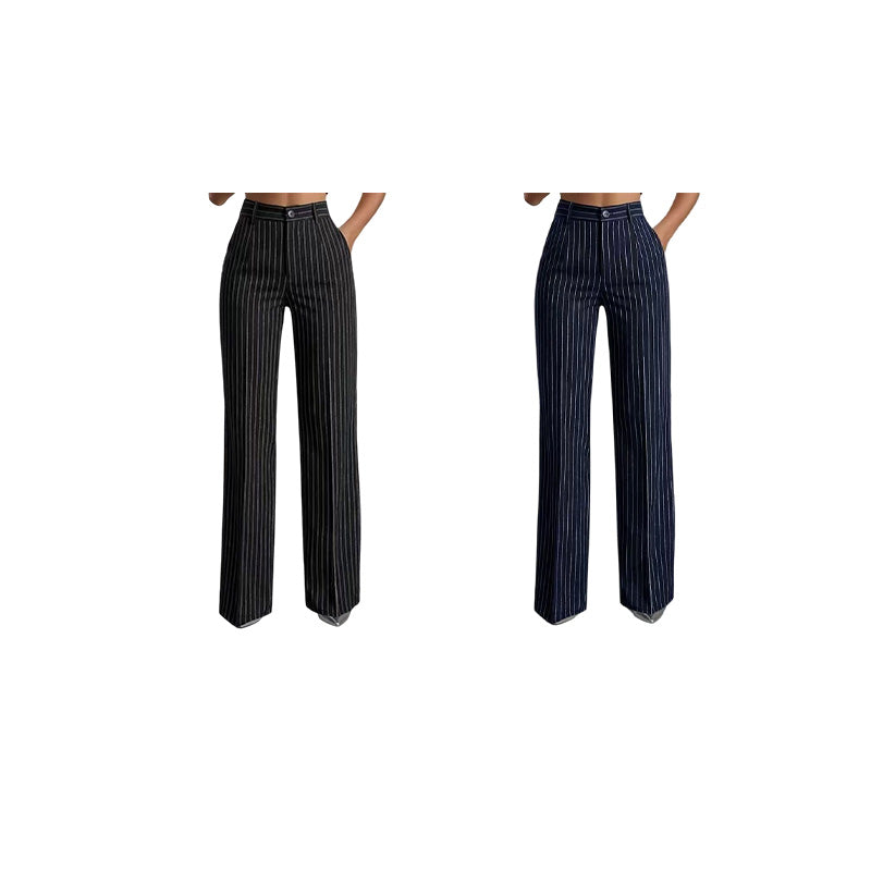 Trending Now🔥👖 Vertical Stripe Wide-Leg Pants – Tailored High-Waist & Breathable Fabric for Everyday Style