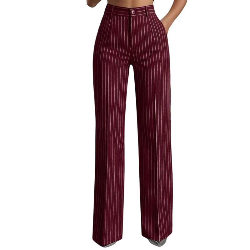Trending Now🔥👖 Vertical Stripe Wide-Leg Pants – Tailored High-Waist & Breathable Fabric for Everyday Style