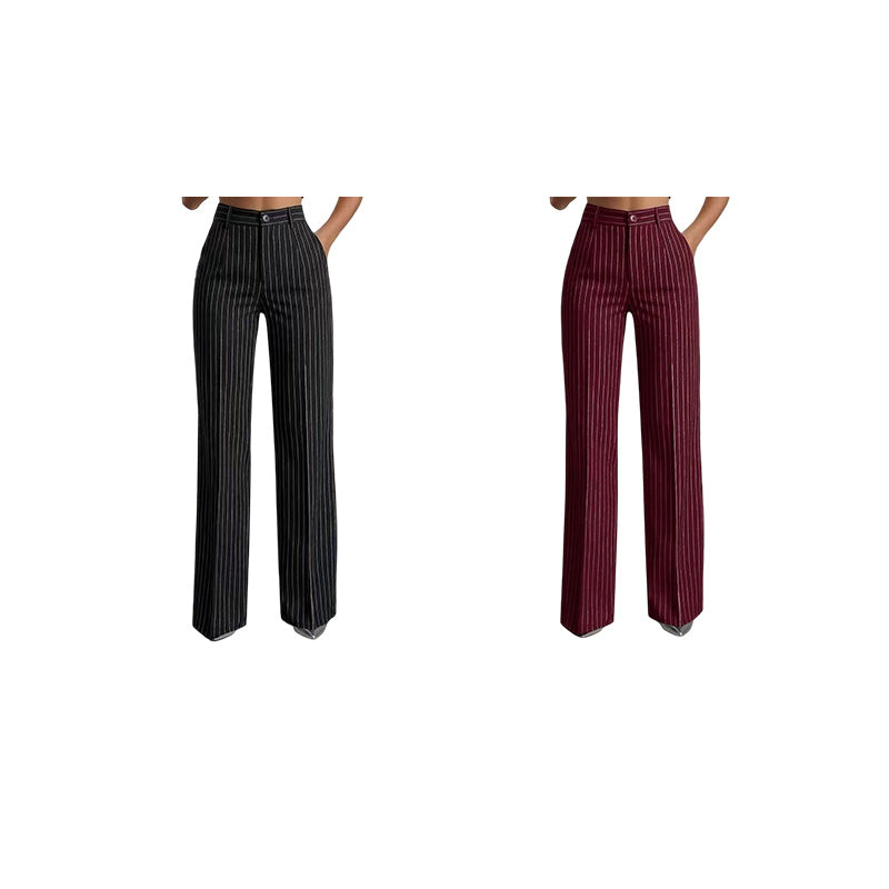 Trending Now🔥👖 Vertical Stripe Wide-Leg Pants – Tailored High-Waist & Breathable Fabric for Everyday Style