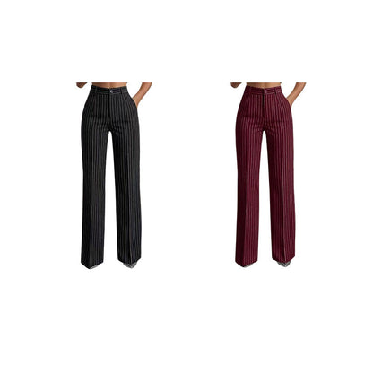 Trending Now🔥👖 Vertical Stripe Wide-Leg Pants – Tailored High-Waist & Breathable Fabric for Everyday Style