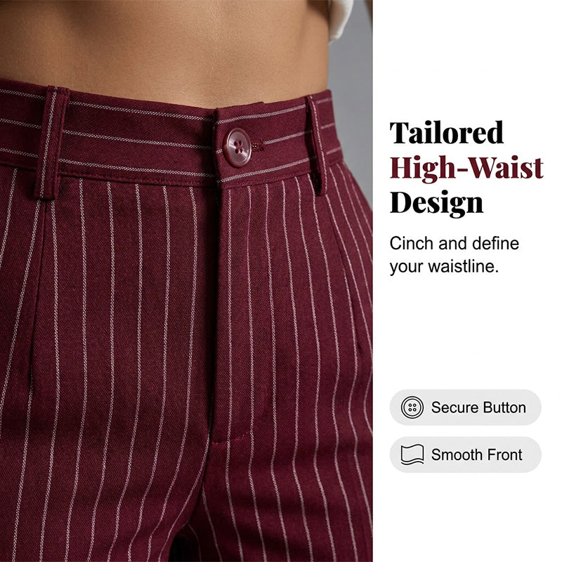 Trending Now🔥👖 Vertical Stripe Wide-Leg Pants – Tailored High-Waist & Breathable Fabric for Everyday Style