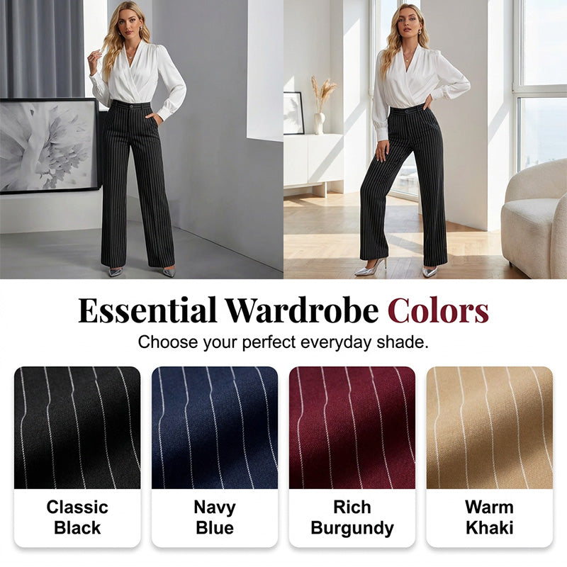 Trending Now🔥👖 Vertical Stripe Wide-Leg Pants – Tailored High-Waist & Breathable Fabric for Everyday Style