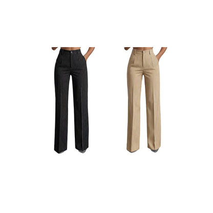 Trending Now🔥👖 Vertical Stripe Wide-Leg Pants – Tailored High-Waist & Breathable Fabric for Everyday Style