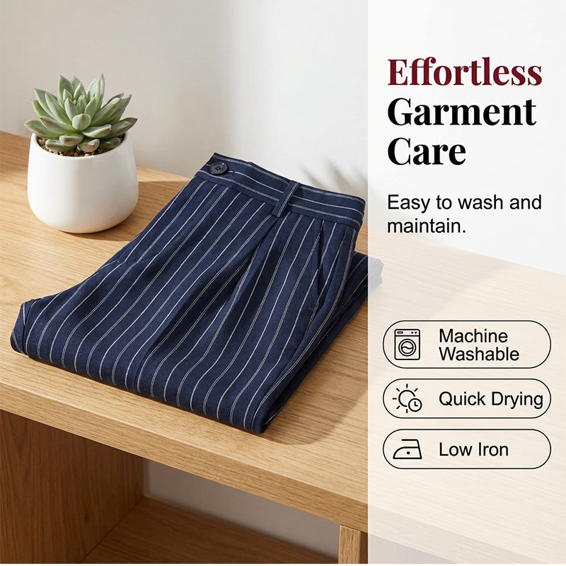Trending Now🔥👖 Vertical Stripe Wide-Leg Pants – Tailored High-Waist & Breathable Fabric for Everyday Style