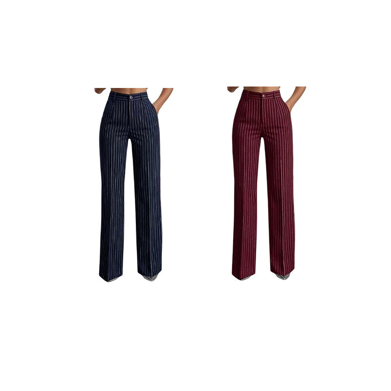 Trending Now🔥👖 Vertical Stripe Wide-Leg Pants – Tailored High-Waist & Breathable Fabric for Everyday Style