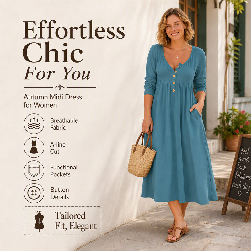 🌸Hot Sale 50% OFF💖Women's V-Neck Button Pleated Dress