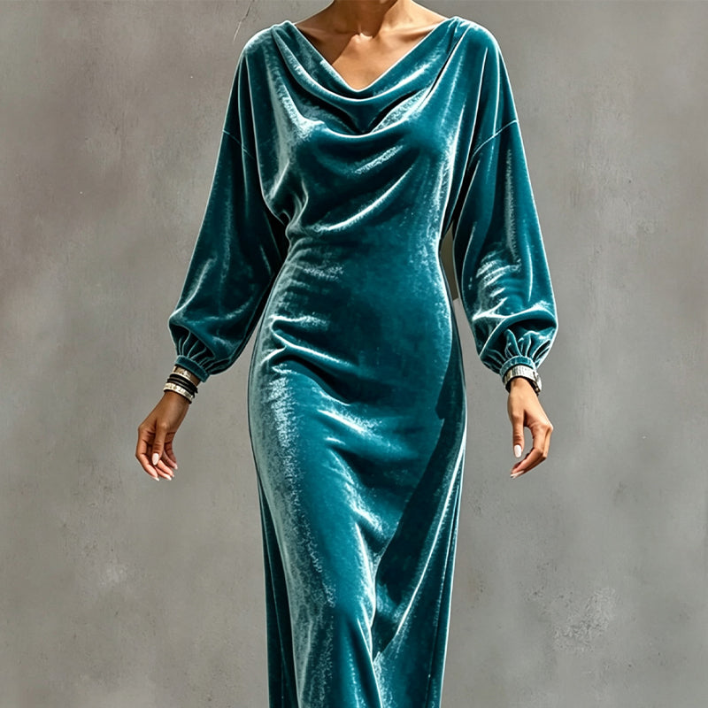 ⌛Limited-Time Offer-Women's Elegant Velvet Cowl Neck Dress – Luxe Soft Texture With Flattering Feminine Silhouette 🤍