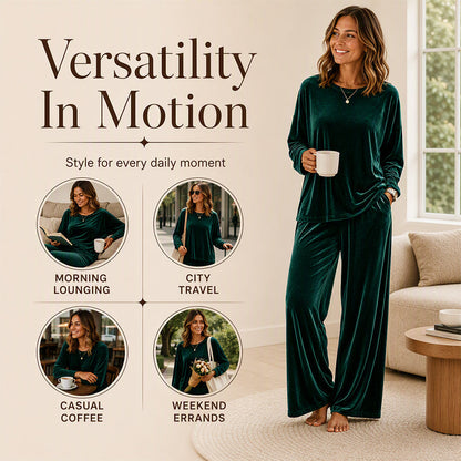 ⏰Last Day Sale 50% Off 💃 Women's Velvet Long Sleeve Top & Wide-Leg Pants Set