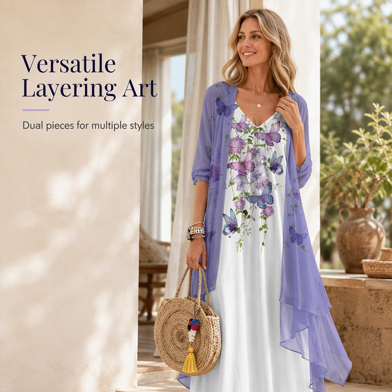 🌸 50% OFF NOW! Women’s Boho Floral Maxi Dress & Cover-Up Set