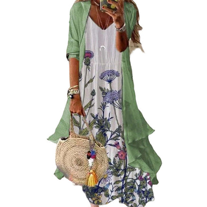 🌸 50% OFF NOW! Women’s Boho Floral Maxi Dress & Cover-Up Set