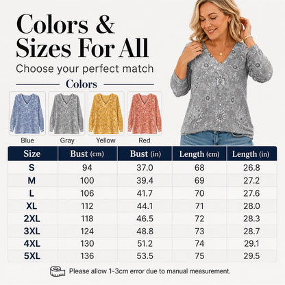 Women's Elegant Floral Print V-Neck Top