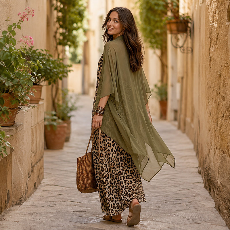 Women's Chic Flowy Maxi Dress and Cover-Up Set
