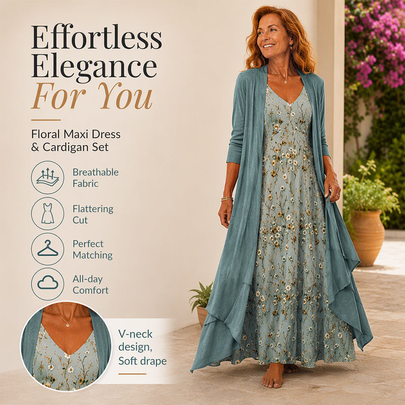 Women's Floral Print Camisole Dress & Cardigan Set