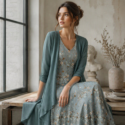 Women's Floral Print Camisole Dress & Cardigan Set