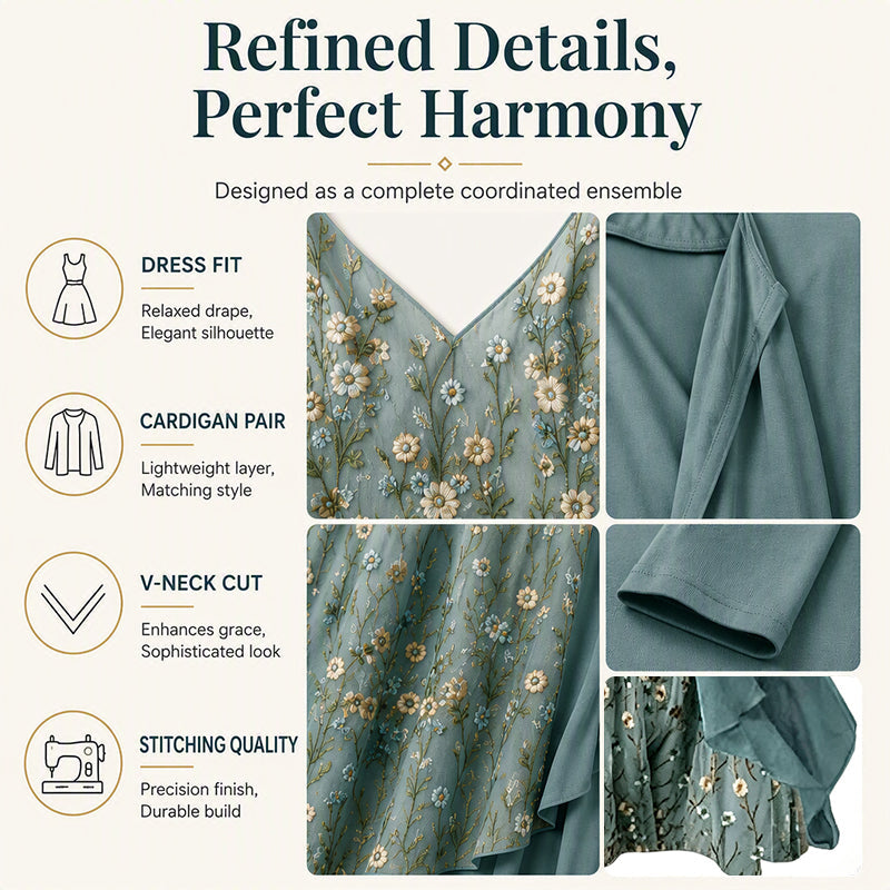 Women's Floral Print Camisole Dress & Cardigan Set