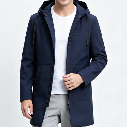 Men's Mid-Length Hooded Windbreaker Jacket