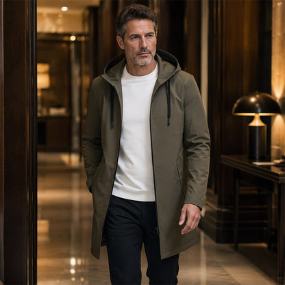 Men's Mid-Length Hooded Windbreaker Jacket