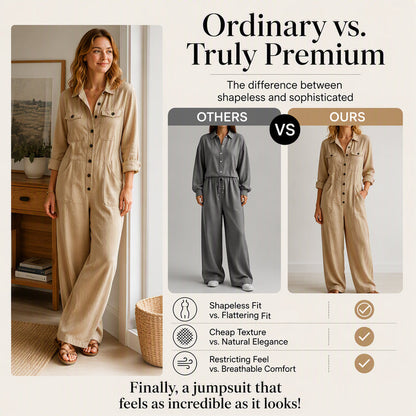 🍂 Women’s Wide-Leg Cargo Jumpsuit – Effortless Utility Style & Autumn Comfort