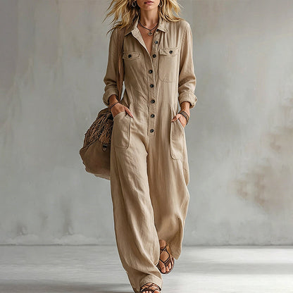 🍂 Women’s Wide-Leg Cargo Jumpsuit – Effortless Utility Style & Autumn Comfort