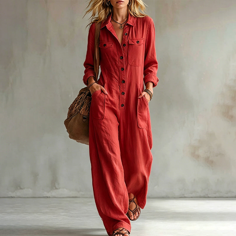 🍂 Women’s Wide-Leg Cargo Jumpsuit – Effortless Utility Style & Autumn Comfort