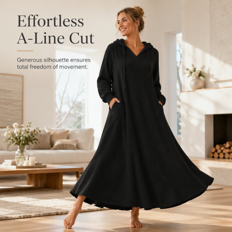 Women’s Casual Plush Hooded Lounge Dress