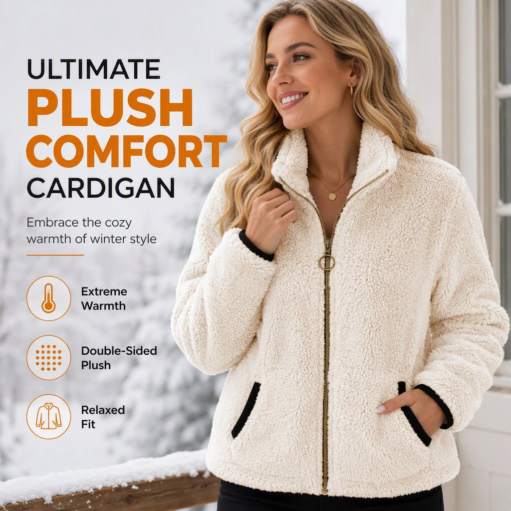 ⏳LAST DAY SALE ONLY￡15.99!!⭐🧥 Soft Plush Zip-Up Cardigan – Cozy Full-Zip Layer for Effortless Cool-Weather Style