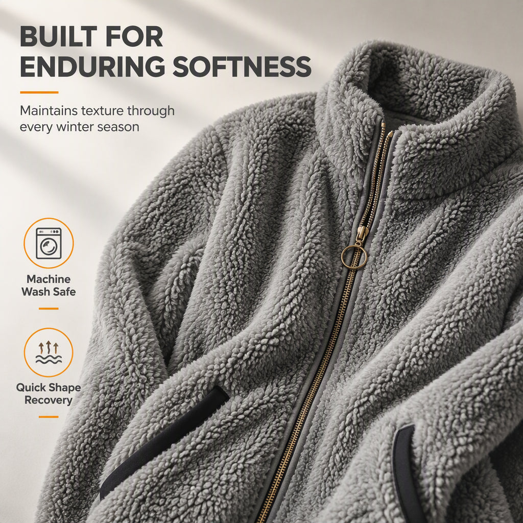 ⏳LAST DAY SALE ONLY￡15.99!!⭐🧥 Soft Plush Zip-Up Cardigan – Cozy Full-Zip Layer for Effortless Cool-Weather Style