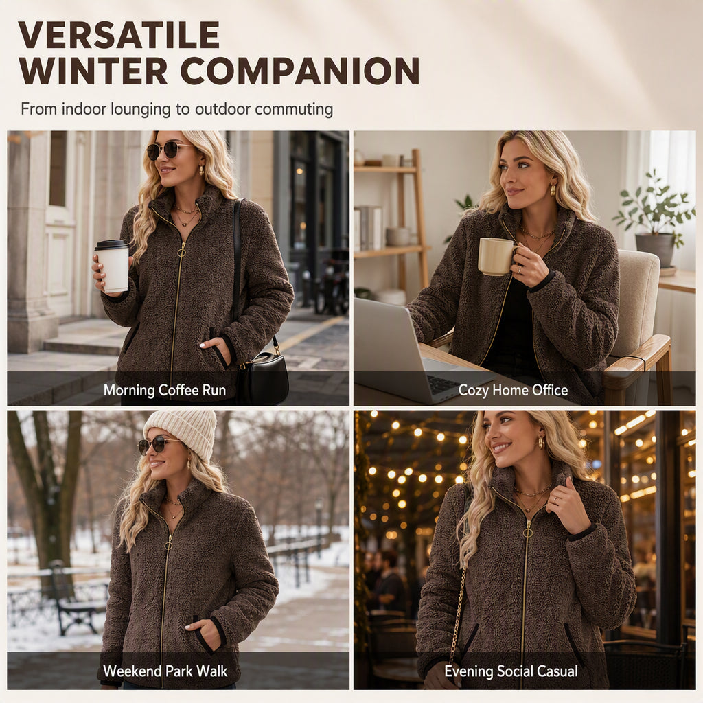 ⏳LAST DAY SALE ONLY￡15.99!!⭐🧥 Soft Plush Zip-Up Cardigan – Cozy Full-Zip Layer for Effortless Cool-Weather Style