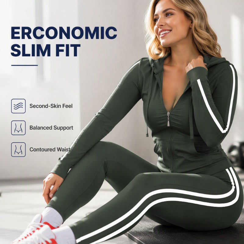 Women's Striped Zip-Up Hoodie & Pants Set