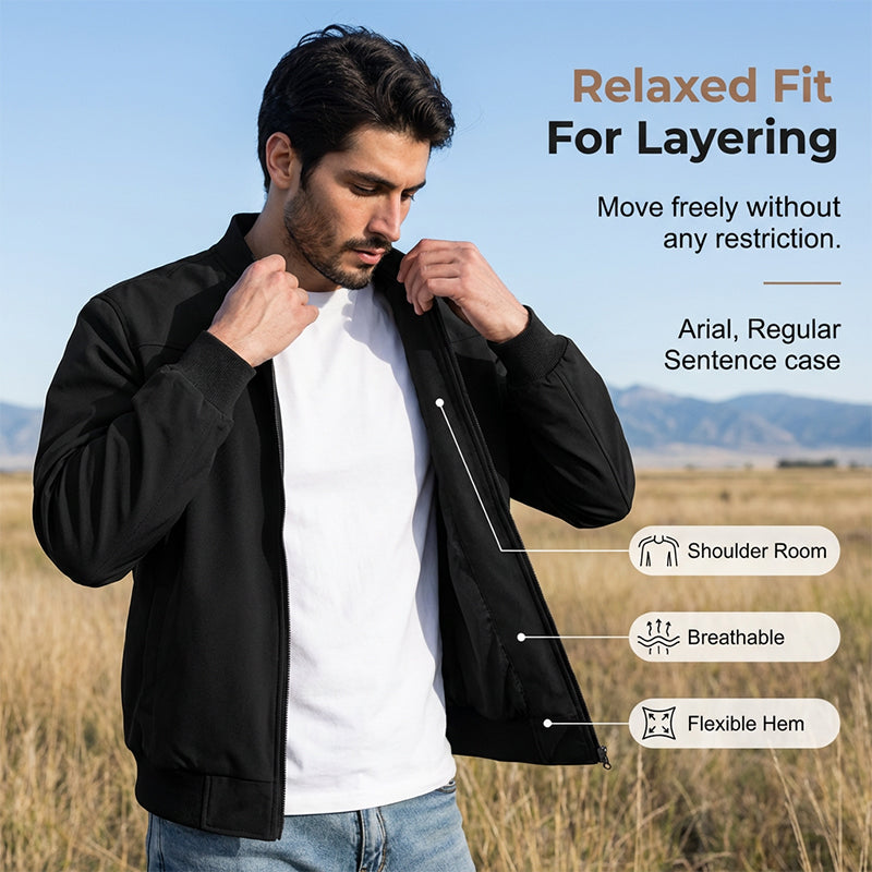 Men's Classic Bomber Jacket with Zip Front