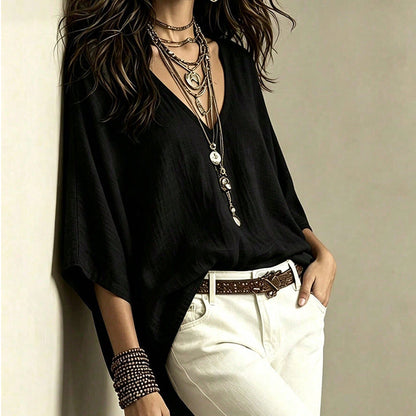 Women's Effortless Draped V-Neck Blouse